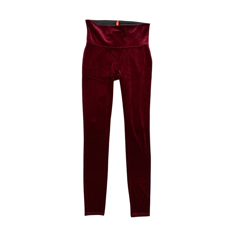 Spanx Leggings Womens M Medium Bordeaux Velvet Contoured Wide Waistband Seamless
